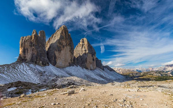 Tre Cime di Laveredo, three spectacular mountain peaks in Tre Ci — Stock Photo, Image