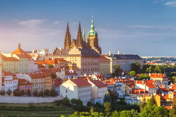 Pražský hrad a Saint Vitus Cathedral, Česká republika. Panoram — Stock fotografie