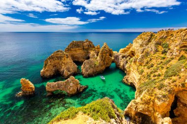Panoramik görünüm, Algarve Lagos yakınlarındaki Ponta da Piedade, Portekiz