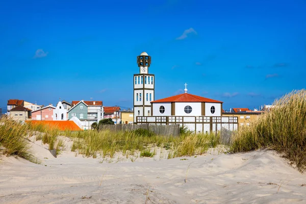 Church at Costa Nova a famous beach near Aveiro Centro Portugal. — Stock Photo, Image