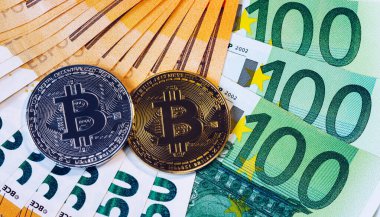 Altın bitcoin Euro para üzerinden. Bitcoin cryptocurrency. Kripto c