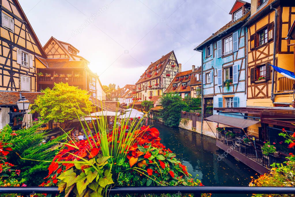 Colmar, Alsace, France. Petite Venice, water canal and tradition