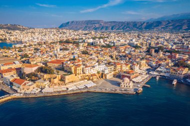 Panoramic aerial view from above of the city of Chania, Crete is