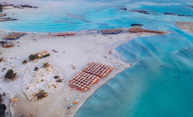 Aerial view of beautiful tropical Elafonissi Beach with pink san