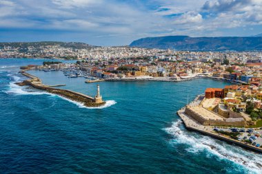 Panoramic aerial view from above of the city of Chania, Crete is