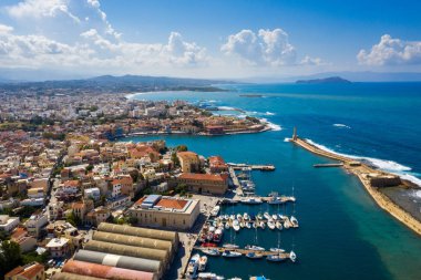 Panoramic aerial view from above of the city of Chania, Crete is