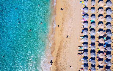 Aerial shot of beautiful turquoise beach Falasarna (Falassarna) 