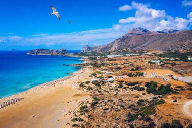 Aerial shot of beautiful turquoise beach Falasarna (Falassarna) 