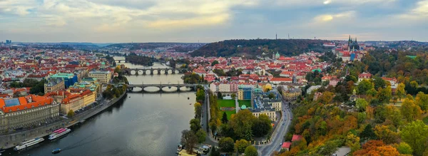 Aerial Prague panoramic drone view of the city of Prague at the — Stok fotoğraf