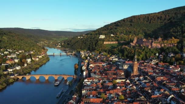 Heidelberg Panoramiczny Widok Góry Heidelberg Panorama Starego Miasta Rzeki Mostu — Wideo stockowe