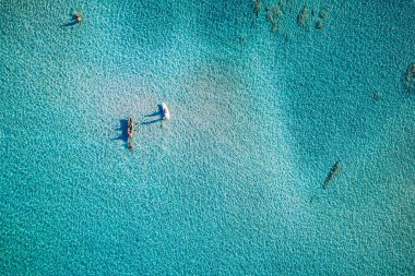 Aerial view of beautiful tropical Elafonissi Beach with pink san