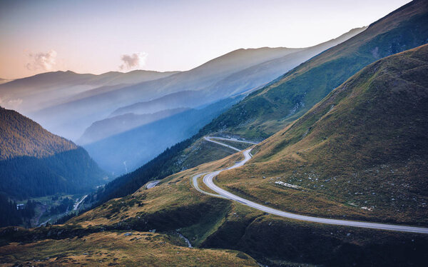 Transfagarasan pass in summer. Crossing Carpathian mountains in 