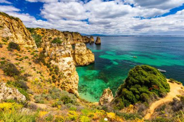 Panoramik görünüm, Algarve Lagos yakınlarındaki Ponta da Piedade, Portekiz