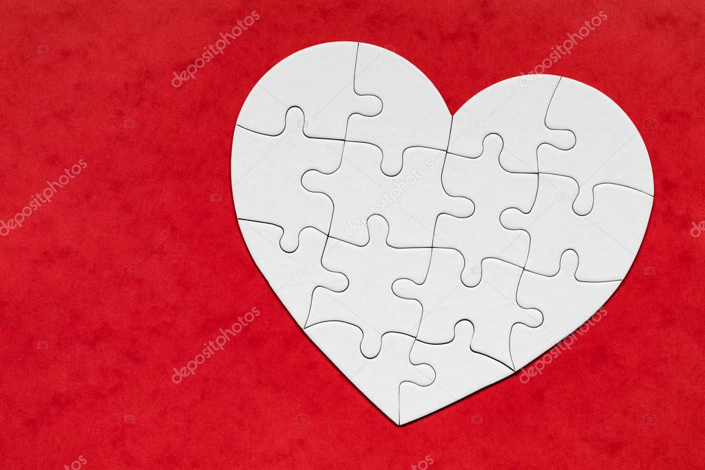 Heart object made of puzzle pieces. Make complete heart. Jigsaw 