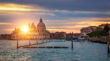 Grand Canal with gondolas in Venice, Italy. Sunset view of Venic