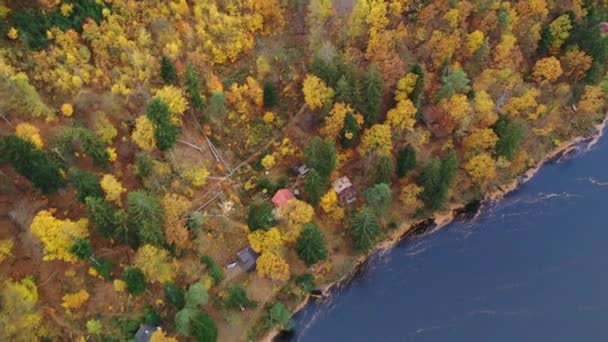 Beautiful Vyhlidka Maj, Lookout Maj, near Teletin, Czech Republic. Meander of the river Vltava surrounded by colorful autumn forest viewed from above. Tourist attraction in Czech landscape. Czechia. — Stock Video