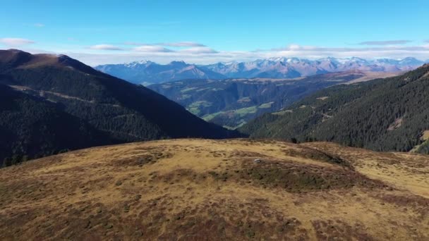 Sass de Putia, Passo delle Erbe高原, Alta Badia, Sud Tirol,イタリア。イタリアのドロミテにあるサス・ド・プティアの空中。南チロルの山の風景「パスソ・デッレ・エルベ」. — ストック動画