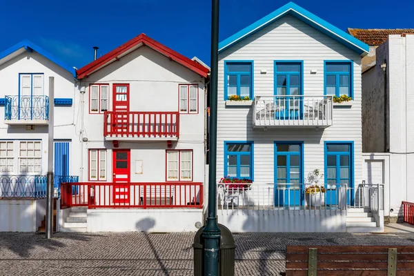 Straat Met Kleurrijke Huizen Costa Nova Aveiro Portugal Straat Met — Stockfoto