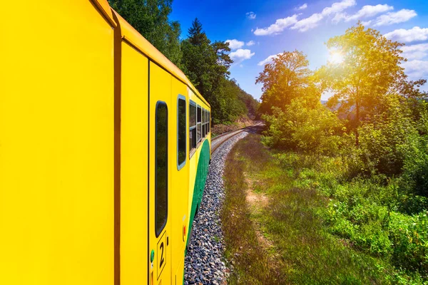 Viaggio Treno Vista Dal Finestrino Vecchio Treno Che Passa Vegetazione — Foto Stock