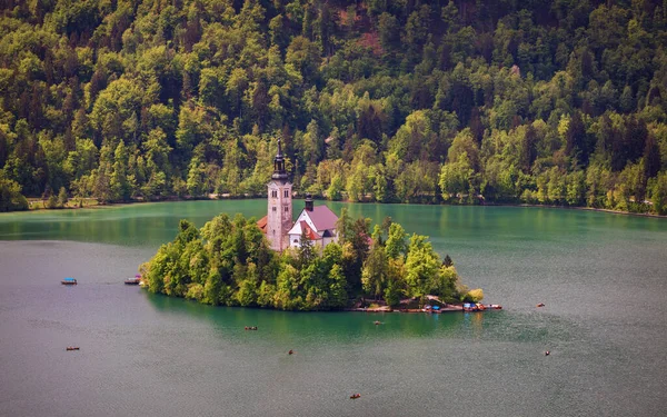 Lac Bled Slovénie Belle Montagne Lac Bled Avec Petite Église — Photo