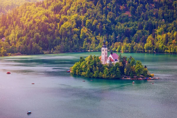 Lac Bled Slovénie Belle Montagne Lac Bled Avec Petite Église — Photo