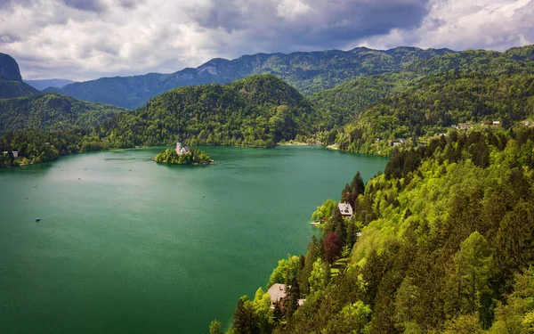 Lake Bled Med Marys Church Antagande Liten Bled Slovenien Europa — Stockfoto