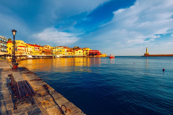 Pintoresco Puerto Antiguo Chania Monumentos Isla Creta Grecia Bahía Chania —  Fotos de Stock