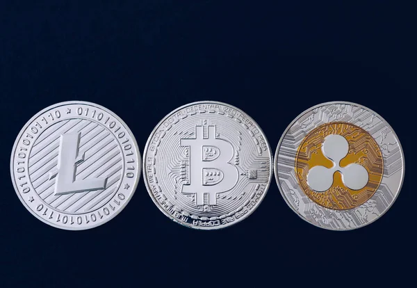 Bitcoin Litecoin Рябь Монеты Валюта Финансировать Деньги Графике Фоне Биткойн — стоковое фото