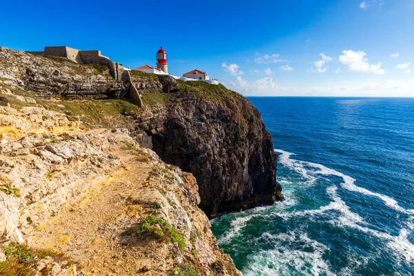 Vuurtoren Van Cabo Sao Vicente Sagres Portugal Farol Cabo Sao — Stockfoto