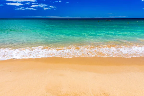 Douce Vague Océan Bleu Sur Une Plage Tropicale Sablonneuse Arrière — Photo