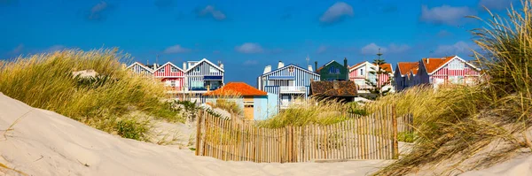 Idyllic Quaint Beach Houses Seen Beach Dunes Beach Houses Colorful — Stock Photo, Image