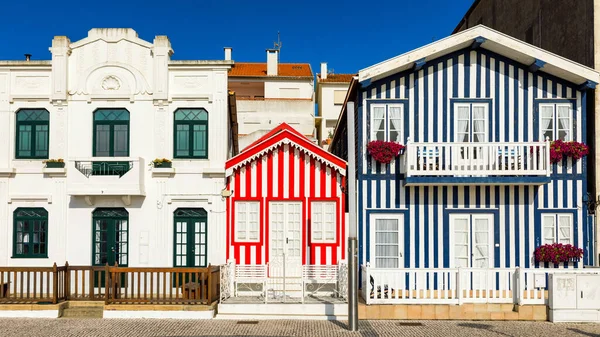 Street Colorful Houses Costa Nova Aveiro Portugal Street Striped Houses — Stock Photo, Image