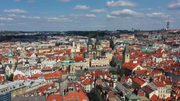 Praga Hermosa Vista Panorámica Del Dron Aéreo Soleado Sobre Plaza — Vídeo de stock