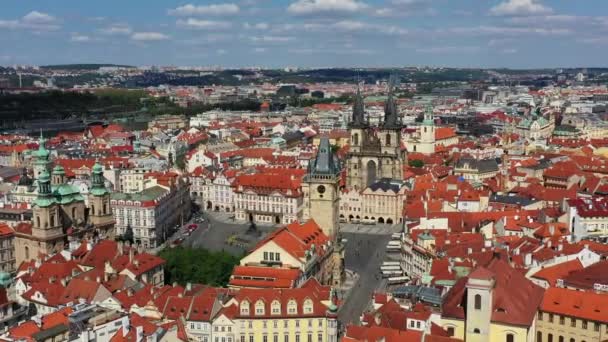 Praga Piękny Panoramiczny Słoneczny Widok Lotu Ptaka Nad Praskim Starym — Wideo stockowe