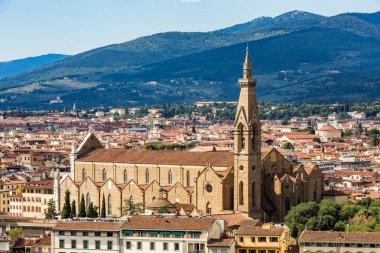 Floransa cityscape görünümünü Basilica di Santa Croce di Firenze için göz ardı