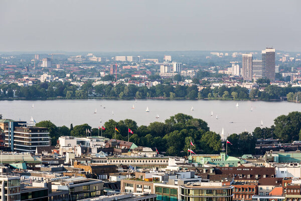 View of the Aussenalster Lake in the centre of Hamburg, Germany
