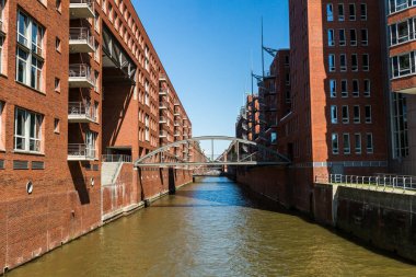 Speicherstadt Hamburg'da tipik bir görünümünü görünümünü