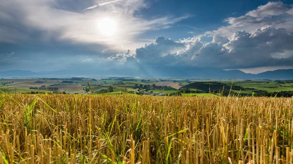 Stormigt moln i sommaren över ett fält i Slovakien — Stockfoto