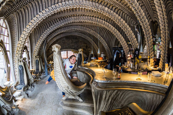 View of the interior of the HR Giger Bar, Gruyeres, Switzerland