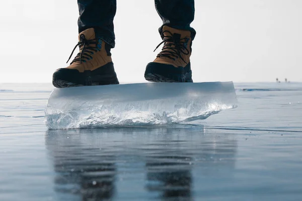 Bottes Suivi Sur Banquise Lac Baïkal — Photo