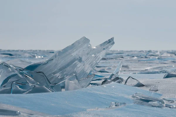Quebras Surpreendentes Gelo Transparente Lago Baikal — Fotografia de Stock