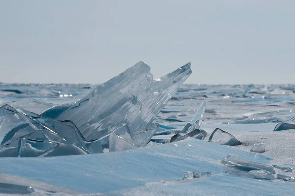 Stock image Amazing breaks in the transparent ice of lake Baikal