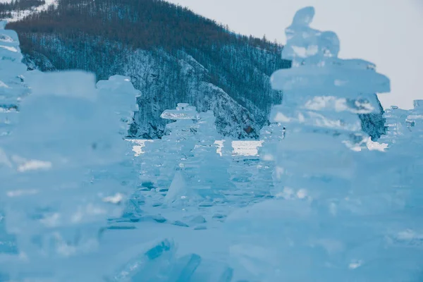 Ledové Sochy Mysu Khoboj Jezero Bajkal — Stock fotografie
