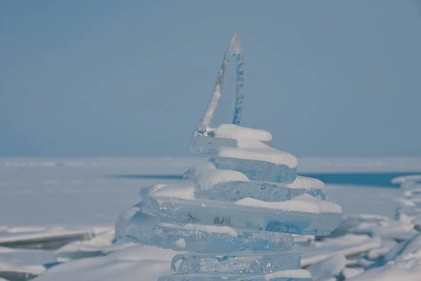 Sculture Ghiaccio Sul Capo Khoboy Lago Baikal — Foto Stock