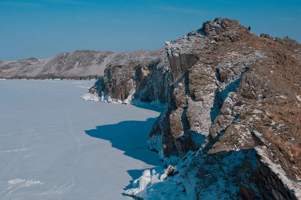 Uitzicht Het Baikalmeer Vanaf Hoogte Van Het Eiland — Stockfoto
