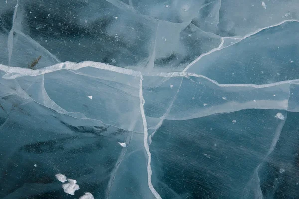 Przejrzyste Jezioro Bajkał Lód Pęknięciami — Zdjęcie stockowe