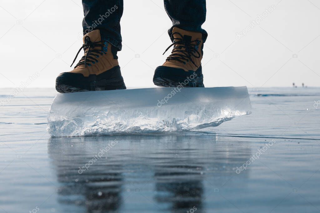 Tracking boots on the ice floe of lake Baikal