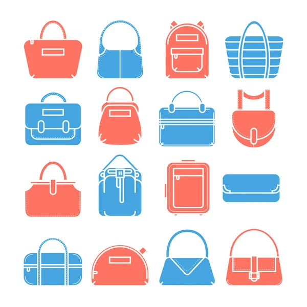 Uppsättning av färgade mode väska linje ikoner — Stock vektor