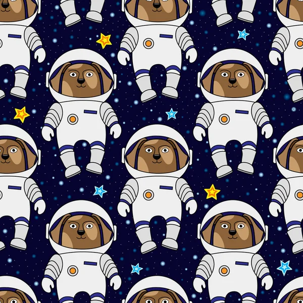 Köpek astronot ve yıldız uzayda, seamless modeli — Stok Vektör