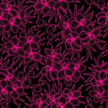 İki renkli çiçek ve yaprak tarzı sorunsuz vektör desen kroki